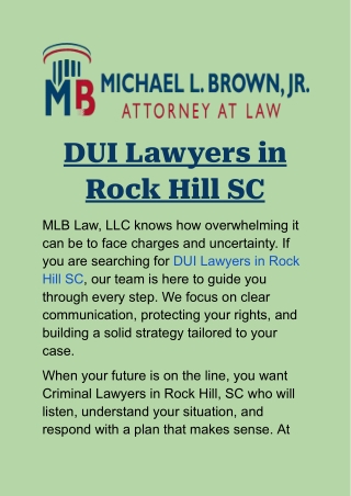 DUI Lawyers In Rock Hill SC: Legal Guidance From MLB Law, LLC