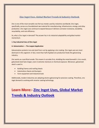 Zinc Ingot Uses, Global Market Trends & Industry Outlook