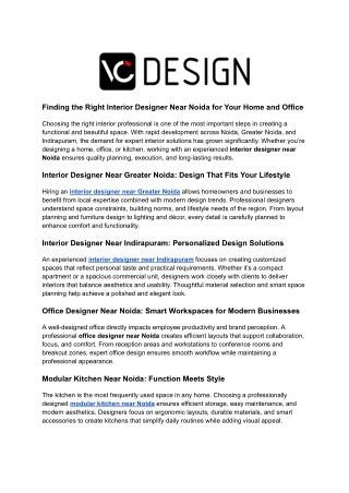 Finding the Right Interior Designer Near Noida for Your Home and Office