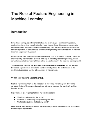 The Role of Feature Engineering in Machine Learning