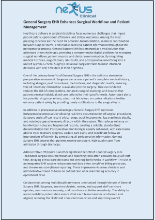 General Surgery EHR Enhances Surgical Workflow and Patient Management