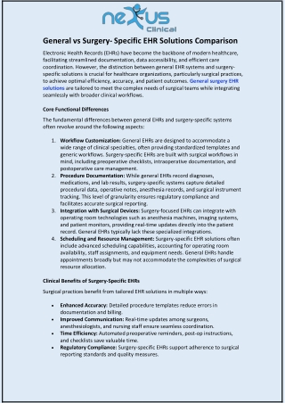 General vs Surgery‑Specific EHR Solutions Comparison
