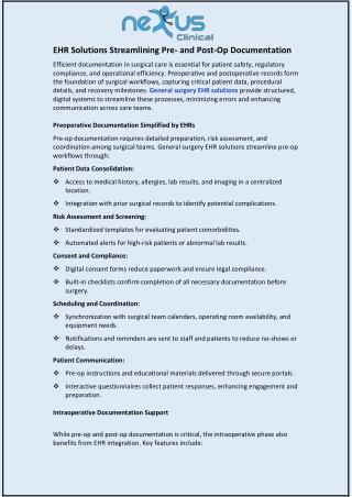 EHR Solutions Streamlining Pre- and Post-Op Documentation