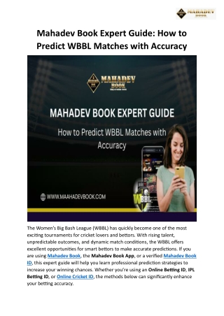 Mahadev Book Expert Guide How to Predict WBBL Matches with Accuracy