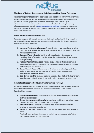 The Role of Patient Engagement in Enhancing Healthcare Outcomes