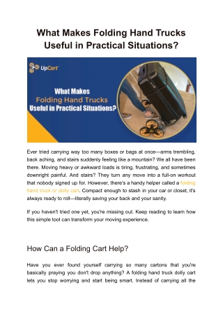 What Makes Folding Hand Trucks Useful in Practical Situations?