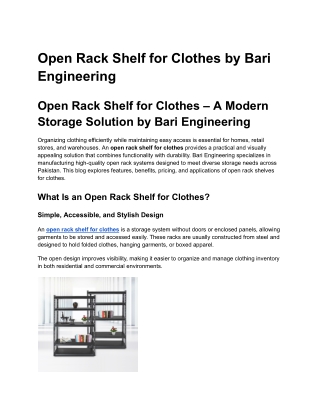 Open Rack Shelf for Clothes by Bari Engineering