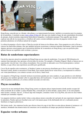 Descubre la entorno natural en ciudad de Hong Kong con estos apasionantes oferta