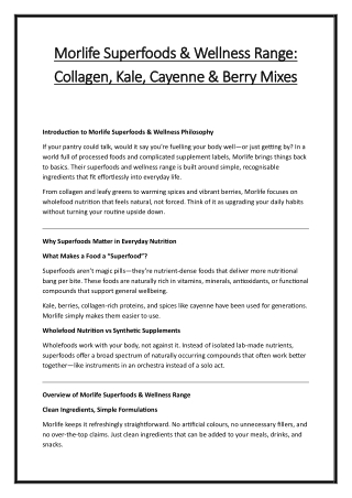 Morlife Superfoods & Wellness Range Collagen, Kale, Cayenne & Berry Mixes