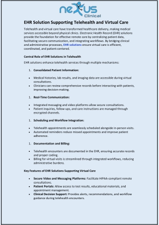 EHR Solution Supporting Telehealth and Virtual Care