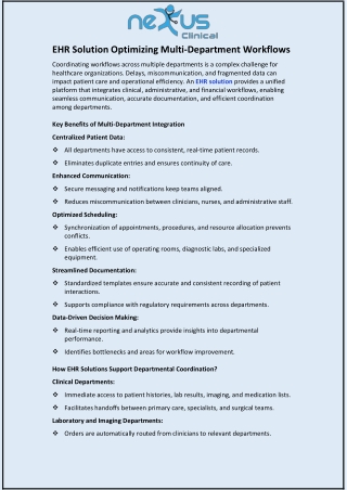 EHR Solution Optimizing Multi-Department Workflows