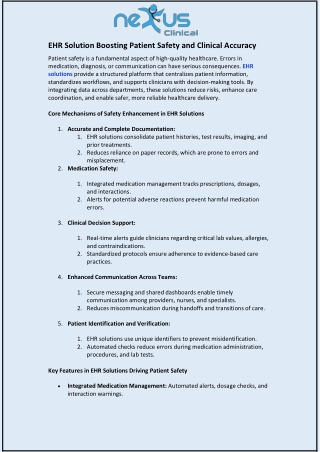 EHR Solution Boosting Patient Safety and Clinical Accuracy