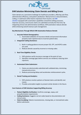 EHR Solution Minimizing Claim Denials and Billing Errors