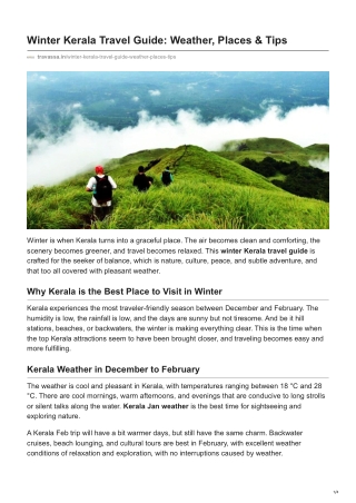 travassa.in-Winter Kerala Travel Guide Weather Places  Tips