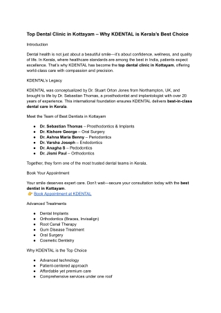 Top Dental Clinic in Kottayam – Why KDENTAL is Kerala’s Best Choice