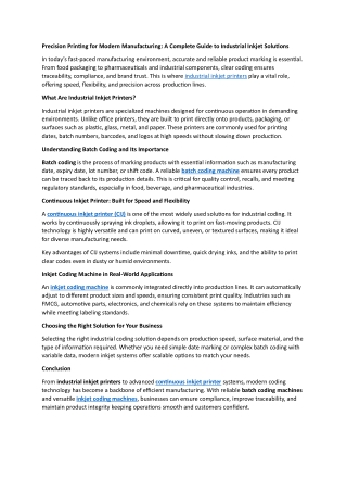 Precision Printing for Modern Manufacturing