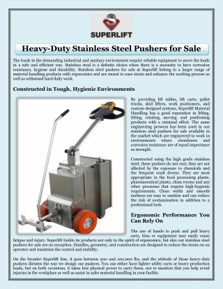 Heavy-Duty Stainless Steel Pushers for Sale