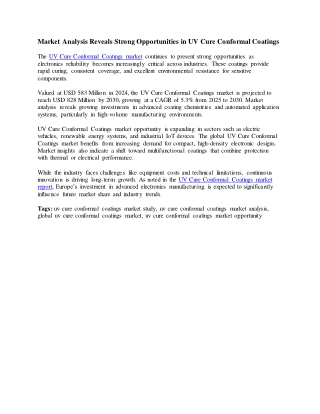 Market Analysis Reveals Strong Opportunities in UV Cure Conformal Coatings