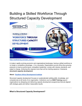 Building a Skilled Workforce Through Structured Capacity Development