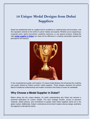 10 Unique Medal Designs from Dubai Suppliers