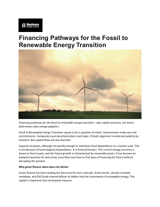 Financing Pathways for Fossil to Renewable Energy and Infrastructure Growth