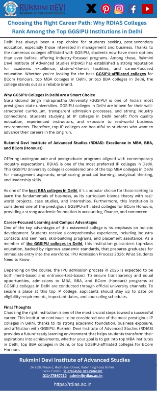 Choosing the Right Career Path: Why RDIAS Colleges Rank Among the Top GGSIPU Ins