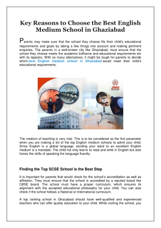 Key Reasons to Choose the Best English Medium School in Ghaziabad