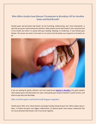 Who Offers Gentle Gum Disease Treatments in Brooklyn, NY for Swollen Gums and Bad Breath