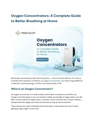 Oxygen Concentrators A Complete Guide to Better Breathing at Home