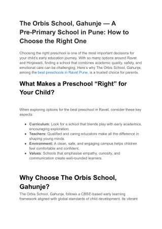 The Orbis School, Gahunje — A Pre-Primary School in Pune_ How to Choose the Right One