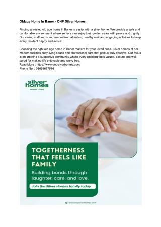 Oldage Home In Baner - ONP Silver Homes