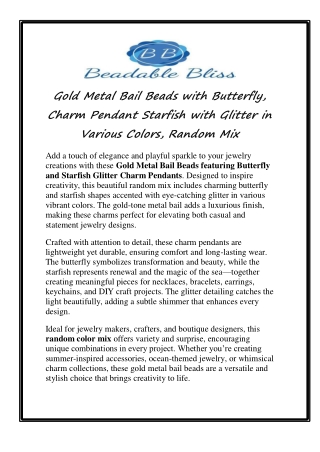 Gold Metal Bail Beads with Butterfly, Charm Pendant Starfish with Glitter in Various Colors, Random Mix