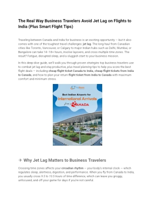 Cheap Flight Tickets Canada–India: Jet Lag Solutions & Smart Travel Tips