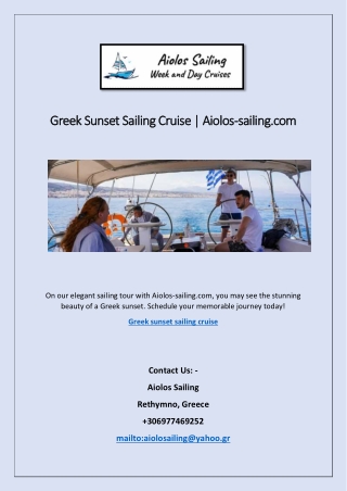 Greek Sunset Sailing Cruise | Aiolos-sailing.com