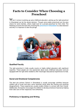 Facts to Consider When Choosing a Preschool