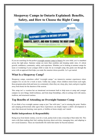 Sleepaway Camps in Ontario Explained_ Benefits, Safety, and How to Choose the Right Camp