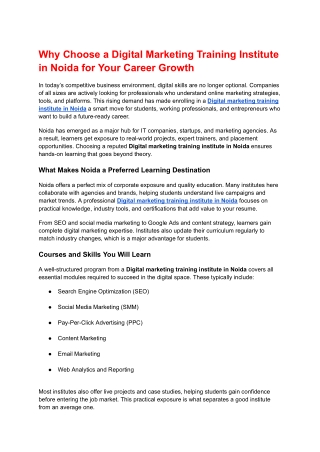 Choose the Right Digital Marketing Training Institute in Noida for Career Growth