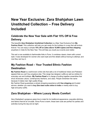 New Year Sale: Zara Shahjahan Lawn Suits – Free Delivery