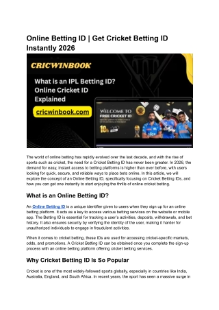 Online Betting ID _ Get Cricket Betting ID Instantly 2026