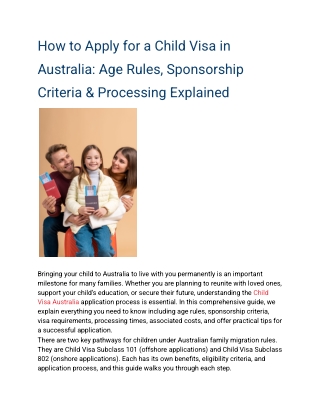 How to Apply for a Child Visa in Australia | Eligibility & Application Guide