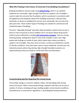 Why Pile Footing Is the Future of Concrete-Free Building Foundations