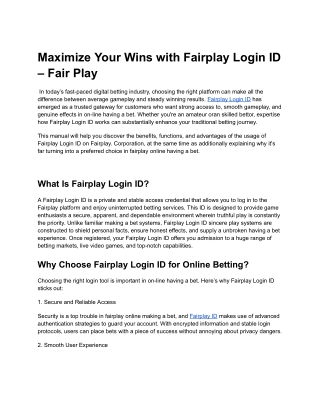 Maximize your wins with a Fairplay Login ID