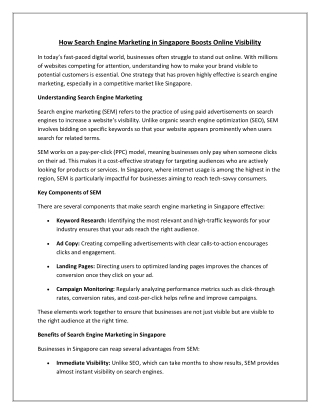 How Search Engine Marketing in Singapore Boosts Online Visibility