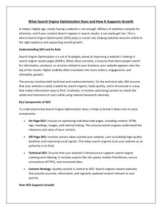 What Search Engine Optimization Does and How It Supports Growth