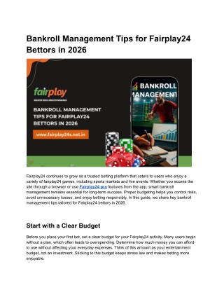 Bankroll Management Tips for Fairplay24 Bettors in 2026