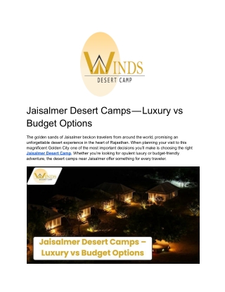 Jaisalmer Desert Camps — Luxury vs Budget Options