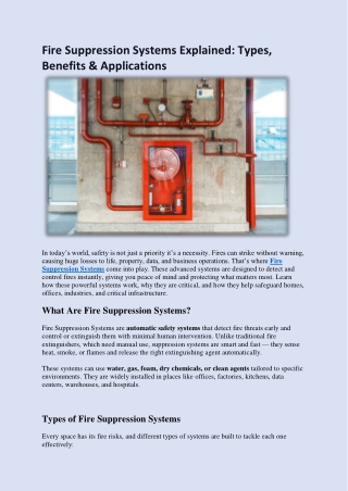 Fire Suppression Systems Explained: Types, Benefits & Applications