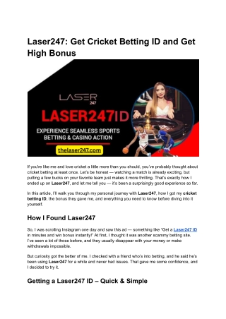 Laser247_ Get Cricket Betting ID and Get High Bonus