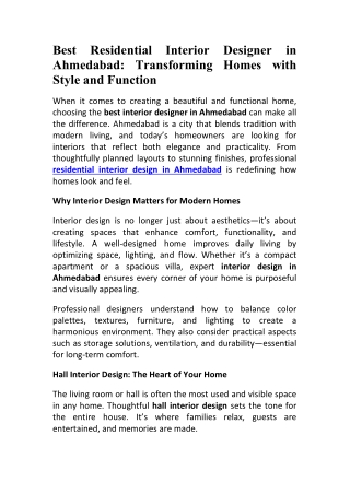 Residential Interior Designer Ahmedabad Tailored Homes