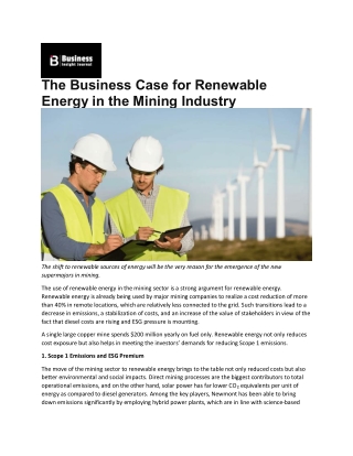 How Technology Advances the Business Case for Renewable Energy in Mining Industr